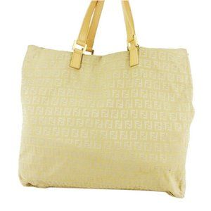 FENDI tote bag Zukkino beige canvas �~ leather Auth used T18963